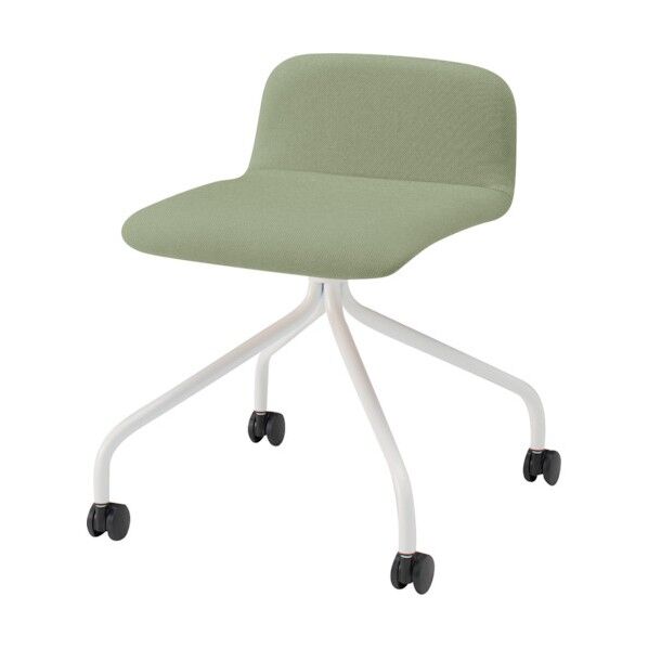 ノットワークローバックキャスターチェア張りぐるみ 脚ホワイト・布地アボカドグリーン KLL-235C1-W9L8 1点