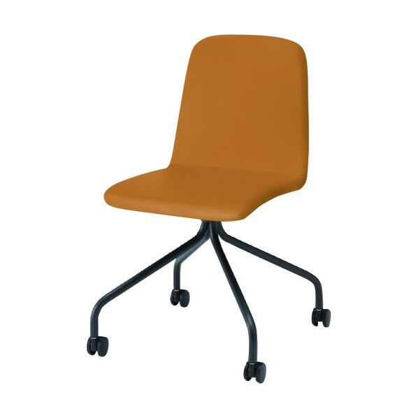 ノットワーク背座一体キャスターチェア張りぐるみ 脚サテンブラック・ウレタンレザーパンプキンイエロー KLL-135DK-T1Y8 1点