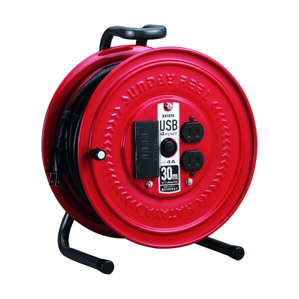 USBポート付コードリール S-30U4 レッド 幅275x長さ181x高さ326 S-30U4 1個