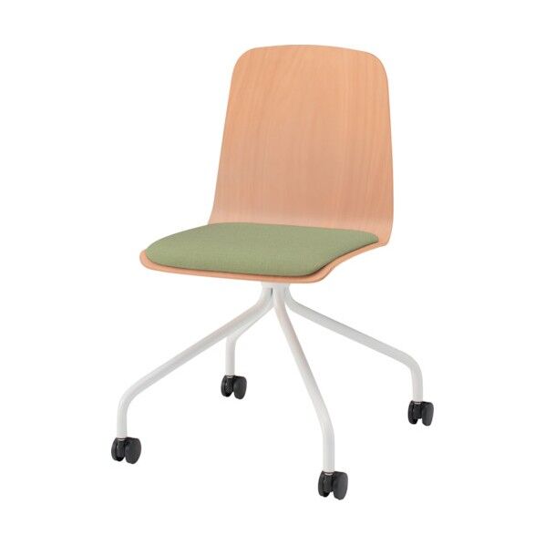 ノットワーク背座一体キャスターチェア座パッド付 背座ラスティックビーチL・脚ホワイト・布地アボカドグリーン KLL-125C-GHL8 1点