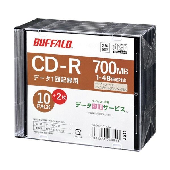 光学メディア CD-R PCデータ用 700MB 法人チャネル向け 10枚+ RO-CR07D-012CWZ 2枚