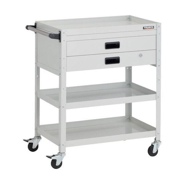 ラビットワゴン 700X450XH880 3段 2段引出付 ハンドル付 ゴム車輪 ホワイト RBW-973XH W 1点