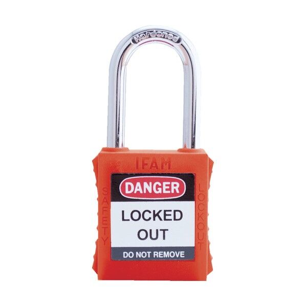 ロックアウト用南京錠 スチール製シャックル オレンジ 44900 1点