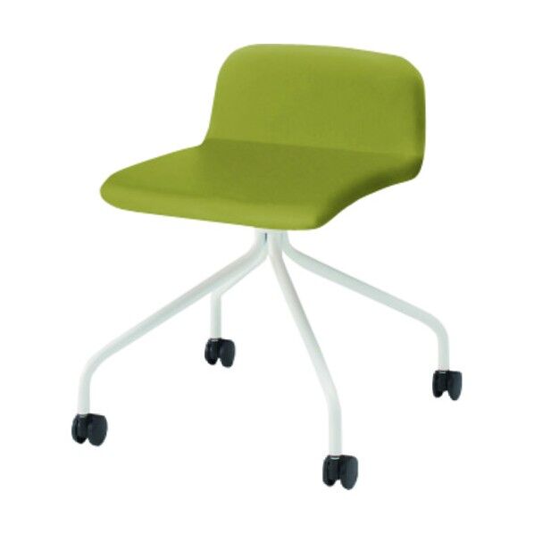 ノットワークローバックキャスターチェア張りぐるみ 脚ホワイト・ウレタンレザーアップルグリーン KLL-235DK-W9L6 1点