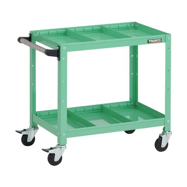 ラビットワゴン 600X400XH600  2段 仕切板2段付 ハンドル付 ゴム車輪 ヤンググリーン RBW-662S2H YG 1点