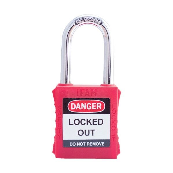 ロックアウト用南京錠 スチール製シャックル 赤 44700 1点