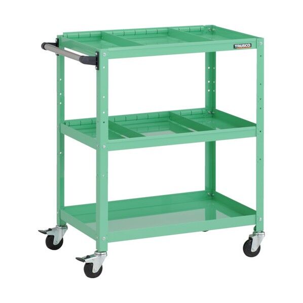 ラビットワゴン 700X450XH880 3段 仕切板2段付 ハンドル付 ゴム車輪 ヤンググリーン RBW-973S2H YG 1点