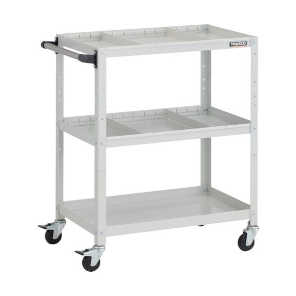 ラビットワゴン 700X450XH880 3段 仕切板2段付 ハンドル付 ゴム車輪 ホワイト RBW-973S2H W 1点