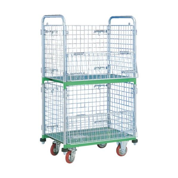 メッシュパックロール標準2段タイプ 四方囲い棚板付き 664A 1点