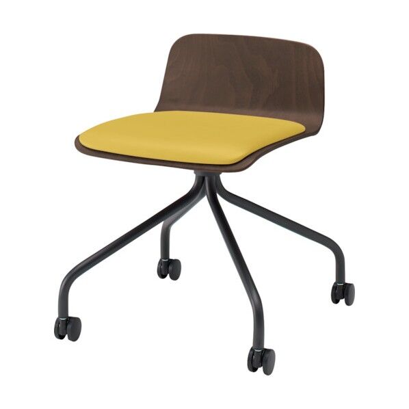 ノットワークローバックキャスターチェア座パッド付 背座ラスティックビーチD・脚サテンブラック・ウレタンレザーストロングイエロー KLL-225DK-TNU5 1点