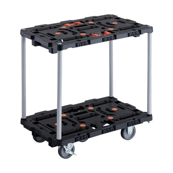 連結式樹脂製2段台車 ビートル 700X450 自在3輪 内2輪ストッパー付 とめたろう付 ハンドルなし BT720J3S2-E100T 1点