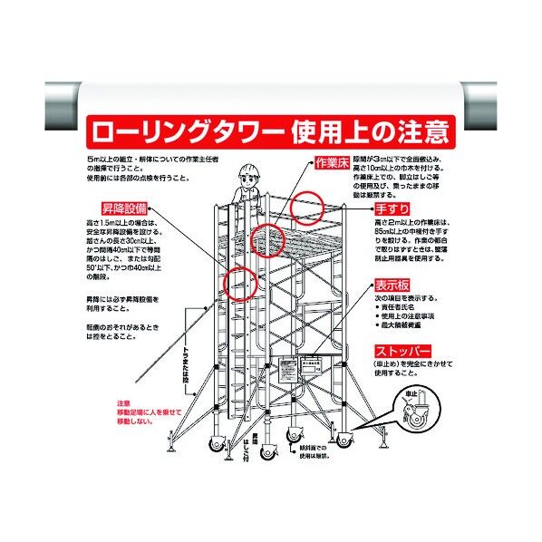 ユニット ワンタッチ取付標識 ローリングタワー 340-114B 1個