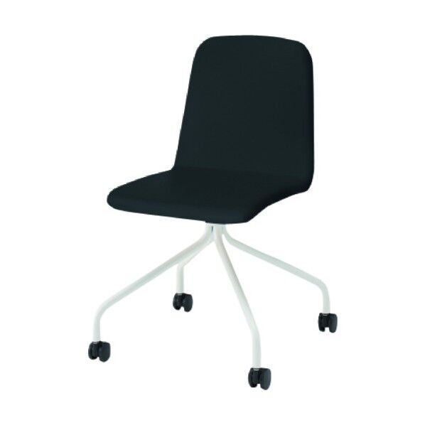 ノットワーク背座一体キャスターチェア張りぐるみ 脚ホワイト・ウレタンレザーブラック KLL-135DK-W9T1 1点