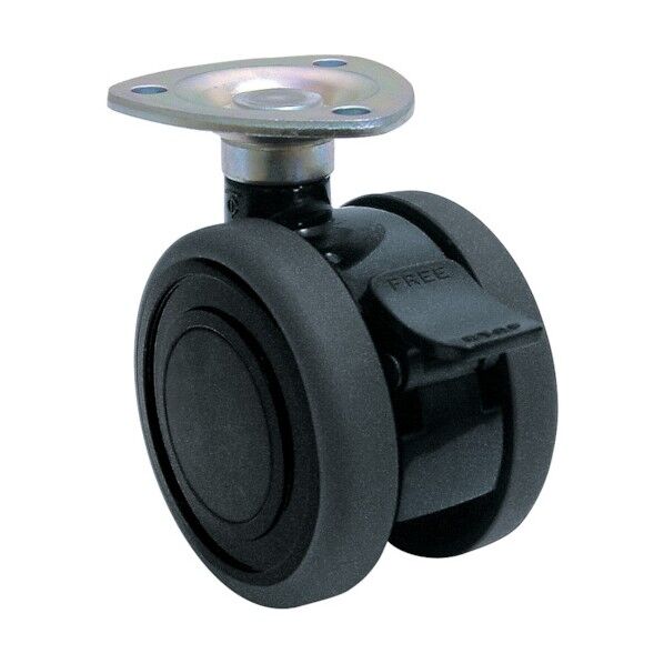 プレート式双輪キャスター(エラストマー車) 60MMストッパー付き 黒色 TE60JS 1点