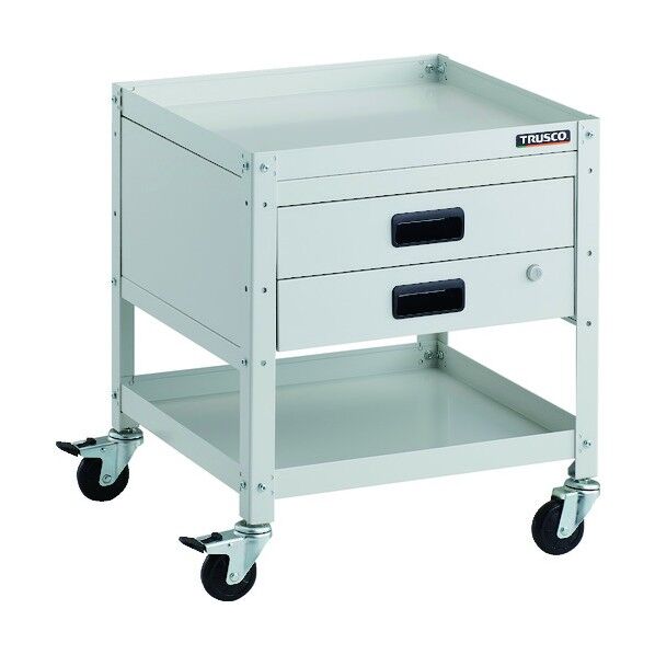 ラビットワゴン 500X500 引出2段付 ゴム車輪 ホワイト RBW-652X W 1点