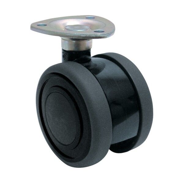 プレート式双輪キャスター(エラストマー車) 60MM 黒色 TE60J 1点
