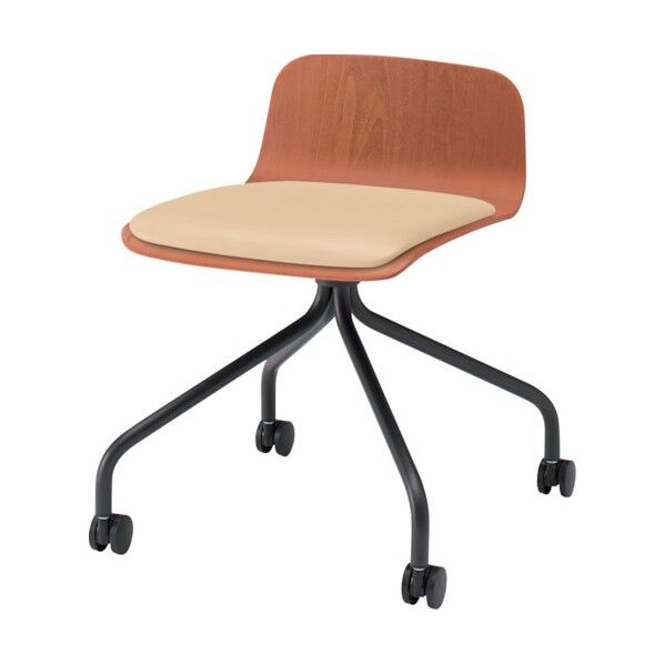 ノットワークローバックキャスターチェア座パッド付 背座ラスティックビーチM・脚サテンブラック・ウレタンレザーミルキーホワイト KLL-225DK-TTH8 1点