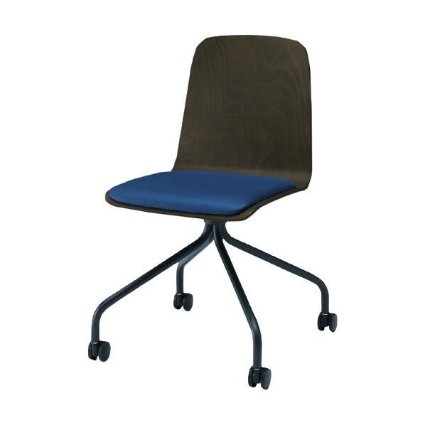 ノットワーク背座一体キャスターチェア座パッド付 背座ラスティックビーチD・脚サテンブラック・ウレタンレザーインディゴブルー KLL-125DK-TNN2 1点