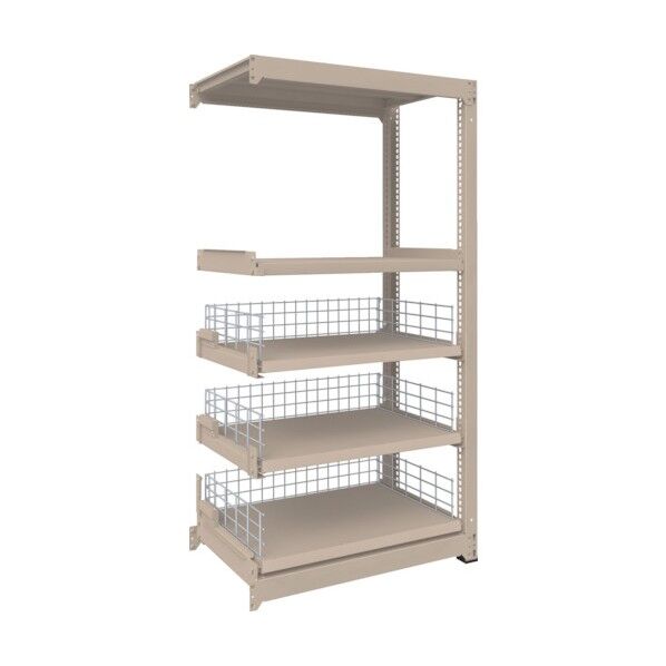 M3型中量ボルトレス棚 スライド棚3段フェンス付 単体型