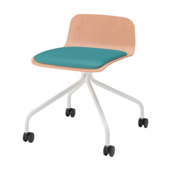 ノットワークローバックキャスターチェア座パッド付 背座ラスティックビーチL・脚ホワイト・ウレタンレザーターコイズブルー KLL-225DK-GHS4 1点