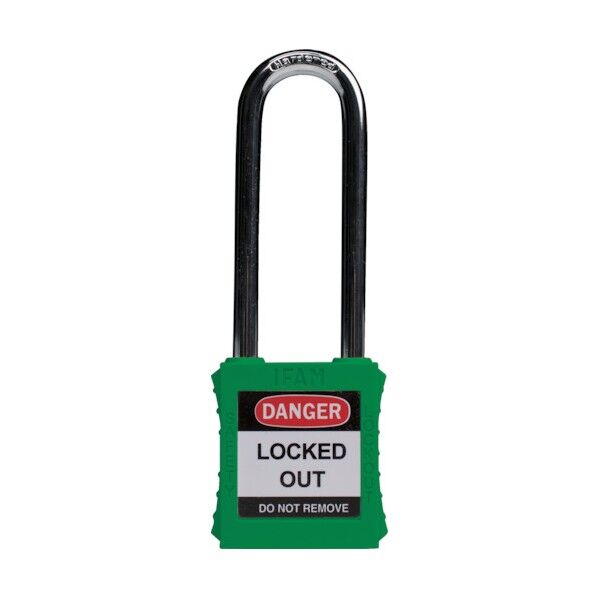 ロックアウト用南京錠 スチール製シャックル(ツル長) 緑 44826 1点
