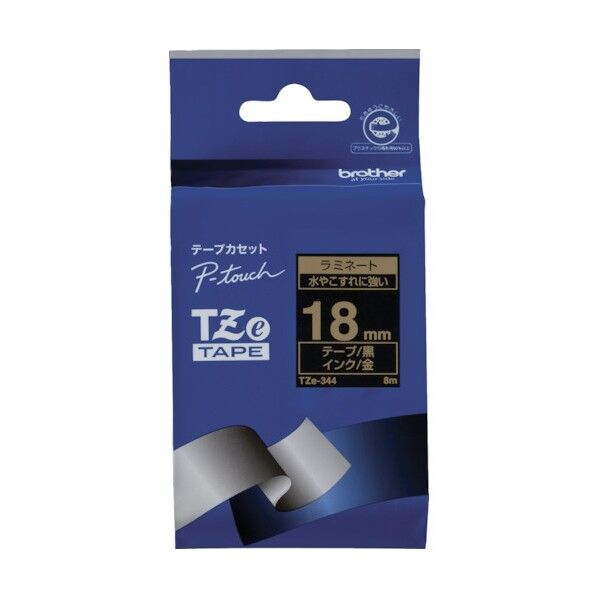 ブラザー販売 Tzeテープ 金文字/黒地/18mm TZE-344 1点
