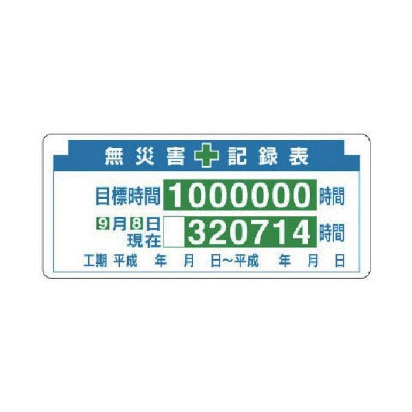 安全掲示板パーツ2無災害記録表数字板付500×1100 313-22 1
