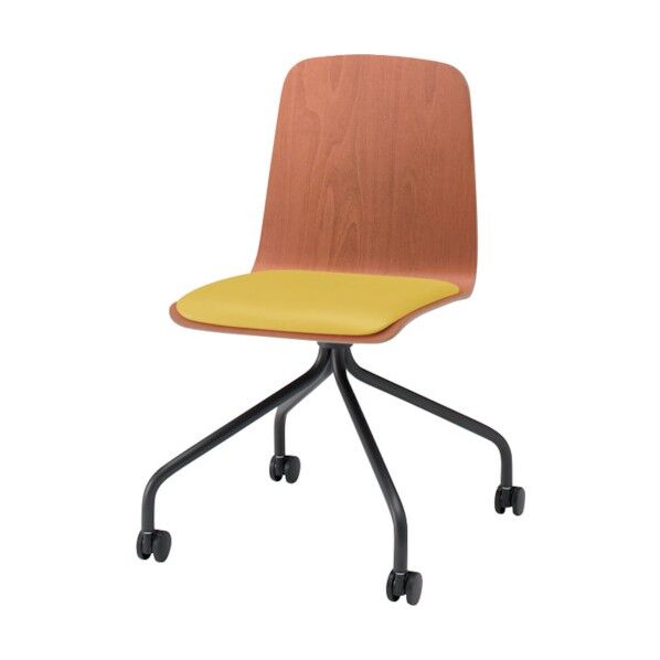 ノットワーク背座一体キャスターチェア座パット付 背座ラスティックビーチM・脚サテンブラック・ウレタンレザーストロングイエロー KLL-125DK-TTU5 1点