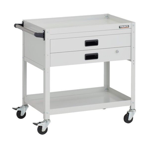 ラビットワゴン 700X450XH740 2段 2段引出付 ハンドル付 ゴム車輪 ホワイト RBW-772XH W 1点