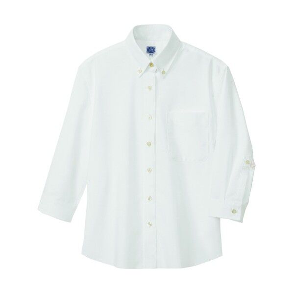 レディース七分袖オックスボタンダウンシャツ 001ホワイト S 7875 1