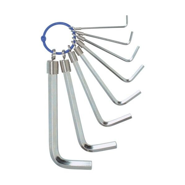 六角棒スパナ標準寸法リング付ニッケル8本セット3/32~3/8