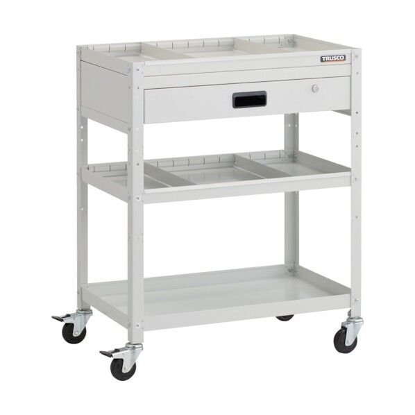 ラビットワゴン 700X450XH880 1段引出 仕切板2段付 ゴム車輪 ホワイト RBW-973S2V-W 1点