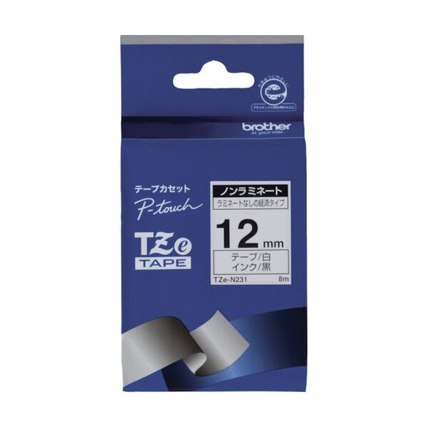 ブラザー販売 Tzeテープ ノンラミネート 黒文字/白地/12mm TZE-N231 1点
