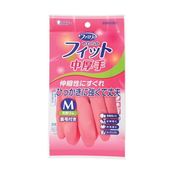 エステー ファミリー やわらかフィット 天然ゴム 中厚手 M ピンク ST74322 1双...