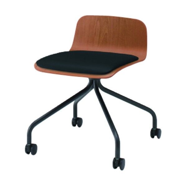 ノットワークローバックキャスターチェア座パッド付 背座ラスティックビーチM・脚サテンブラック・ウレタンレザーブラック KLL-225DK-TTT1 1点