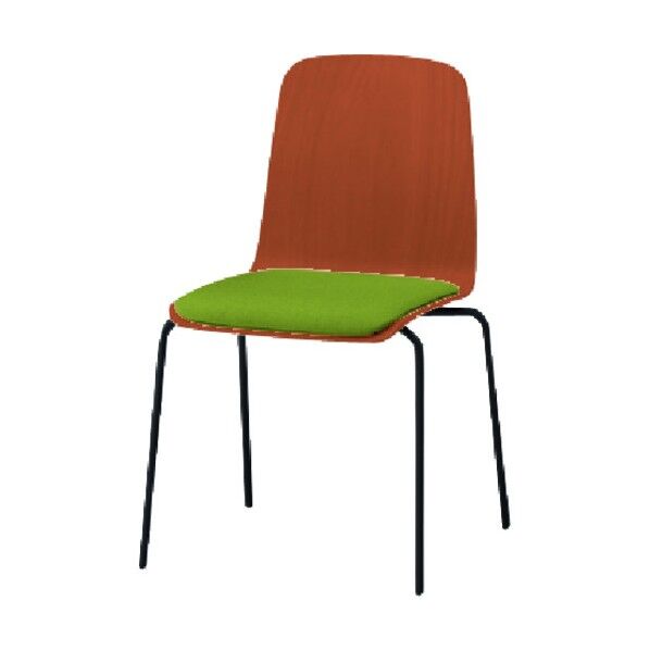 ノットワーク 背座一体スタッキングチェア クッション付 背座色ラスティックビーチM・脚サテンブラック・布地リーフグリーン KLL-120C-TTQ3 1点