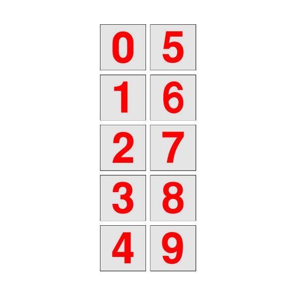 数字ステッカー 「0~9」連番 透明地/赤文字 100×100 TSN-100-10-TMR 1点