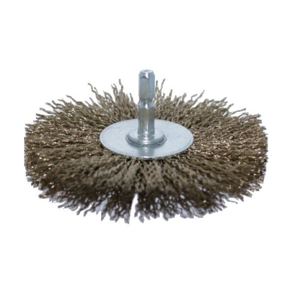 軸付ホイールブラシ 真鍮メッキ鋼線