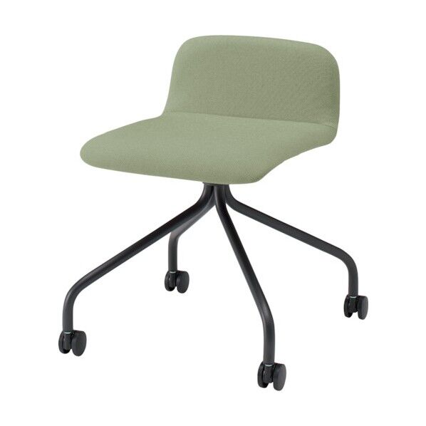 ノットワークローバックキャスターチェア張りぐるみ 脚サテンブラック・布地アボカドグリーン KLL-235C1-T1L8 1点