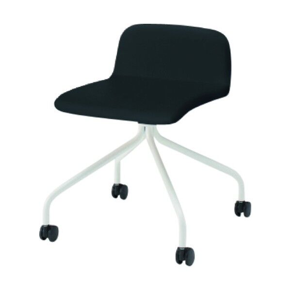 ノットワークローバックキャスターチェア張りぐるみ 脚ホワイト・ウレタンレザーブラック KLL-235DK-W9T1 1点