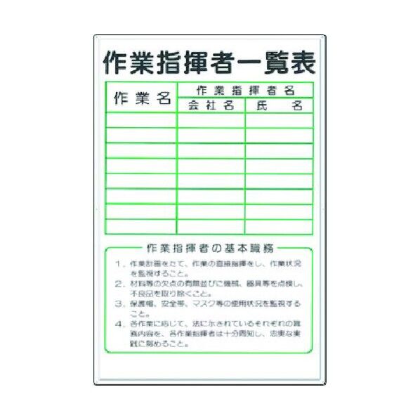 掲示板 作業指揮者一覧表 (ボードマーカー付) 89-D 1点