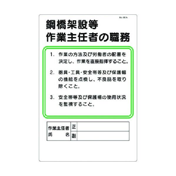 職務標識 鋼橋架設等作業主任者の職務 92-A 1点