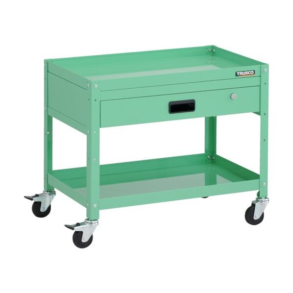 ラビットワゴン 700X450XH600 2段 1段引出付 ゴム車輪 ヤンググリーン