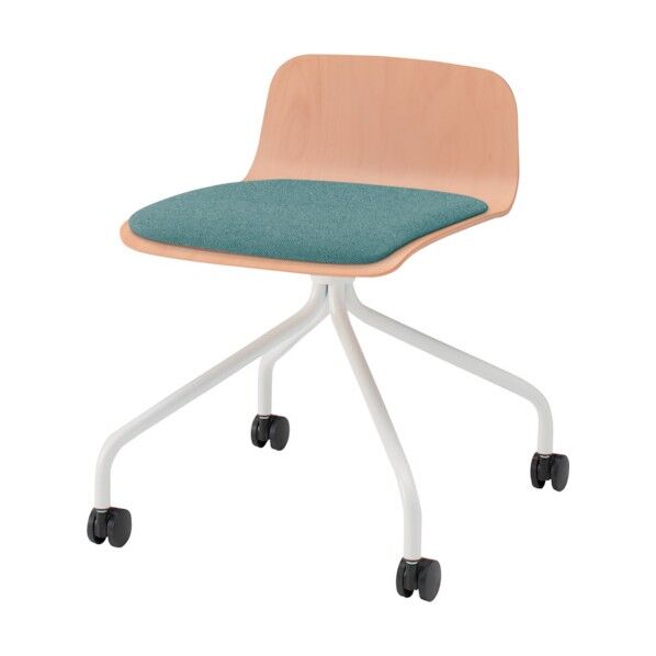 ノットワークローバックキャスターチェア座パッド付 背座ラスティックビーチL・脚ホワイト・布地サックスブルー KLL-225C-GHA4 1点