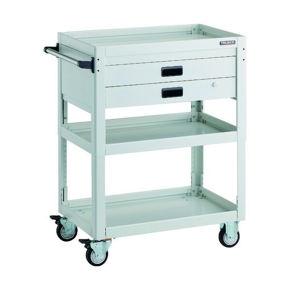 ツールワゴン ドルフィン 高さ調節式 750X500 2段引出 W色 ウレタン車輪 DLWS-A973XU-W 1点