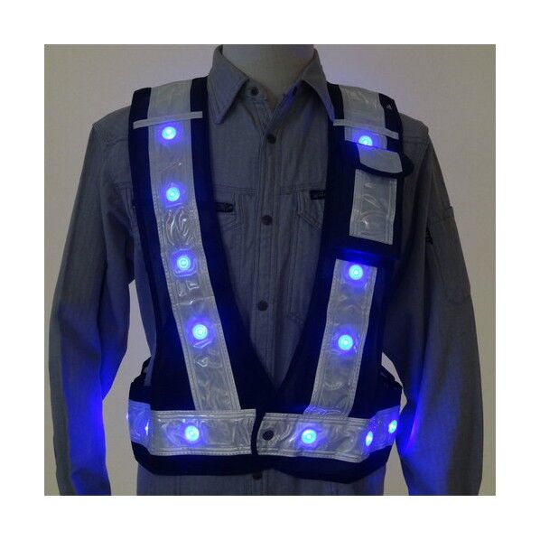 LEDベスト『光るんです。』 青LED 紺/白 フリーサイズ 3015002 1枚