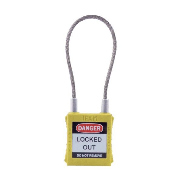 IFAM社 ロックアウト用南京錠 スチールケーブル製シャックル 黄 44952 1点