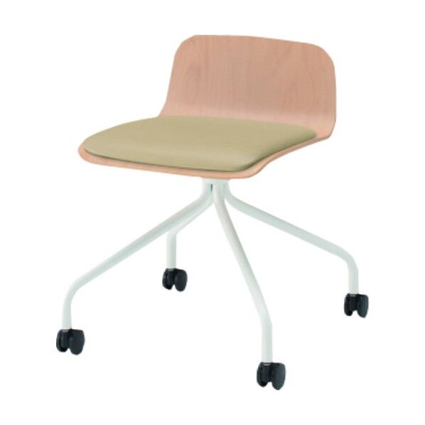 ノットワークローバックキャスターチェア座パッド付 背座ラスティックビーチL・脚ホワイト・ウレタンレザーサンドイエロー KLL-225DK-GHY3 1点