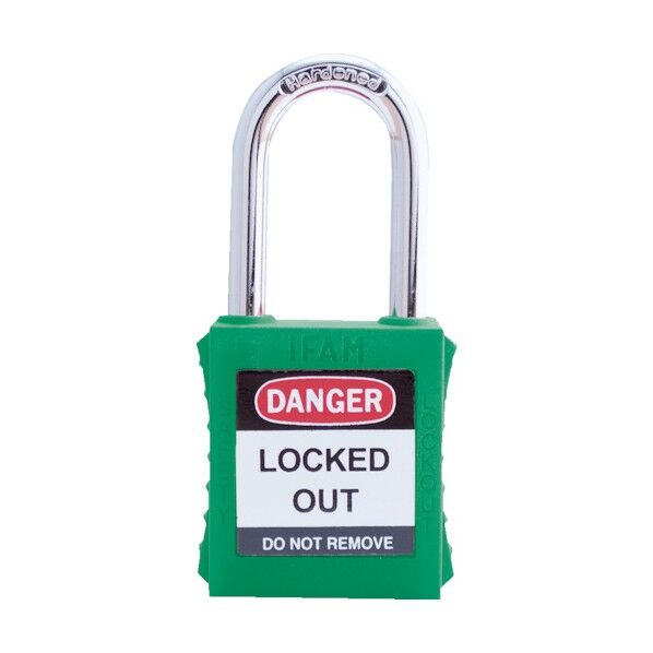 ロックアウト用南京錠 スチール製シャックル 緑 44820 1点