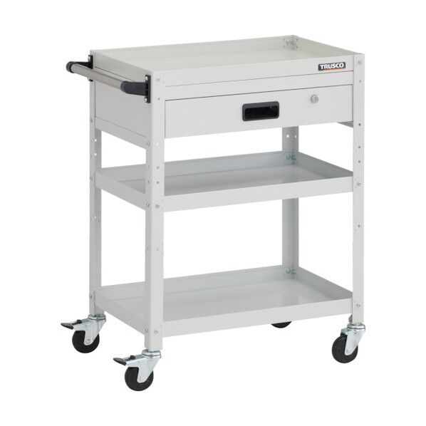 ラビットワゴン 600X400XH810 3段 1段引出付 ハンドル付 ゴム車輪 ホワイト RBW-863VH W 1点